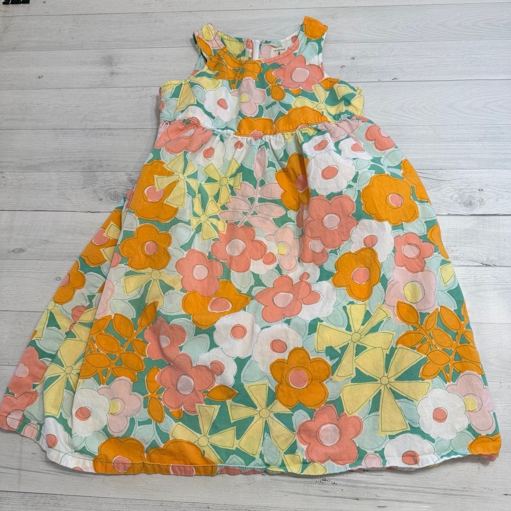 Lands' End kids girls orange pink floral dress size 8